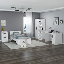 Arnetti Luses Genç Odası Takımı, Çalışma Masası, Gardırop, Komodin, Karyola - 4'lü Takım,beyaz