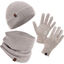 Norfolk Winter Set %70 Merino Yünü Termal Bere Boyunluk ve Eldiven 3'lü Kış Seti - Krem