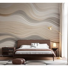 Grown Bej Krem Tonlarda Dalgalı Çizgili Soyut Duvar Kağıdı