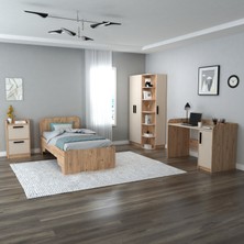 Arnetti Luses Genç Odası Takımı, Çalışma Masası, Gardırop, Komodin, Karyola - 4'lü Takım Atlantik Çam Bej