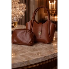 Huma Butik Takı Aksesuar Taba Kahve Kadın El ve Omuz Çantası – Makyaj Çantalı Şık Günlük Çanta