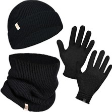 Norfolk Winter Set %70 Merino Yünü Termal Bere Boyunluk ve Eldiven 3'lü Kış Seti - Siyah