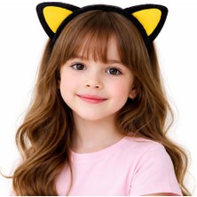 Bigelal Peluş Kedi Kulak Taç Sarı Siyah – Çocuk Parti &amp; Kostüm Tacı