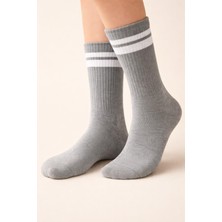 Unisex Şeritli Soket Çorap Gri