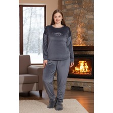 Remsa Büyük Beden Kadın Kadife Pijama Takımı 25393 Antrasit