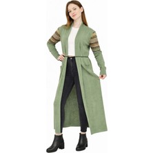 Missruba Kadın Yeşil Kilim Desenli Uzun Hırka - KH0001