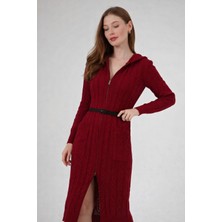 Missruba Kadın Bordo Fermuarlı Triko Hırka - FH0002