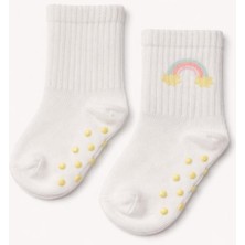 Bebek Gökkuşağı Desenli Kaydırmaz Tabanlı Soket Çorap