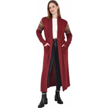Missruba Kadın Bordo Kilim Desenli Uzun Hırka - KH0001