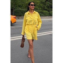 Dua Giyim Gömlek ve Şort Flamlı Keten Takım 10130