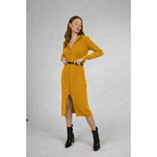Missruba Kadın Hardal Fermuarlı Triko Hırka - FH0002