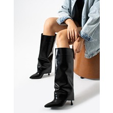 Duxal Shoes Kadın Deri Sivri Burun Topuklu Çizme 7 cm İnce Topuk ile Günlük Kullanım İçin Şık