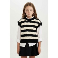 DeFacto Çizgili Bisiklet Yaka Örgü Desenli Triko Süveter Kız Çocuk C9657A824WN