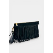 MİALES Hakiki Süet Deri Püskül ve Uzun Askı Detaylı Kadın Portföy & Clutch Çanta