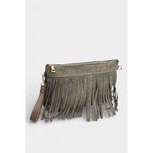 MİALES Hakiki Süet Deri Püskül ve Uzun Askı Detaylı Kadın Portföy & Clutch Çanta