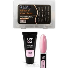 Qnail Professional Uno Poly Jel Pink Silk Led/uv Protez Tırnak Tips Üst Form Jel Tips 12 Farklı Model Tips Set
