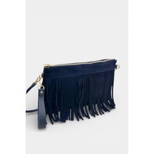 MİALES Hakiki Süet Deri Püskül ve Uzun Askı Detaylı Kadın Portföy & Clutch Çanta