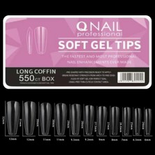 Qnail Professional 550'LI Long Coffin Soft Gel Tips Profesyonel Nail Art Hızlı Tırnak Uzatma Tırnak Bakım