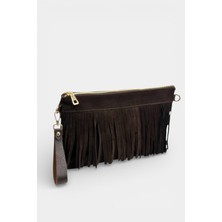 MİALES Hakiki Süet Deri Püskül ve Uzun Askı Detaylı Kadın Portföy & Clutch Çanta