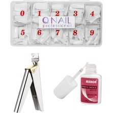 Qnail Professional Protez Tırnak 500'LÜ Beyaz Tips -Tips Makası ve Yapıştırıcı Mxbon- 3'lü Set