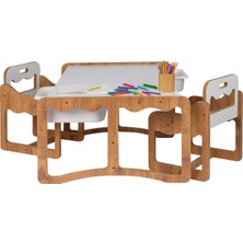 Industrial Living Montessori 2 Kişilik Masa Sandalye Takımı, 18MM Ceviz-Beyaz Mdf, Beyaz Çekmeceli, Çift Kişilik Aktivite