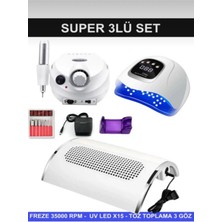 Qnail Professional Protez Tırnak Kalıcı Oje Seti (Freze Makinesi + X15 Uv/led Oje Kurutucu + Toz Toplama 3 Fanlı)