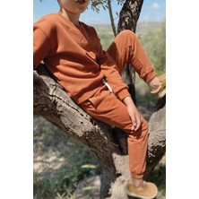 Cigit Basıc Karyoka Detaylı Sweatshirt Takım 3-8 Yaş kiremit