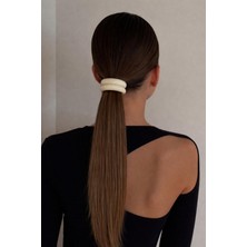 Oval Kemik Aksesuarlı Lastik Toka Ekru