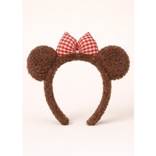 Pötikareli Fiyonklu Kulaklı Taç Kahverengi