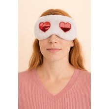 Pullu Kalpli Göz Uyku Bandı Beyaz