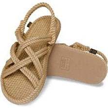 Nomadic Republic Kadın Halat Sandalet Bej Kauçuk Tabanlı Rahat Tasarım