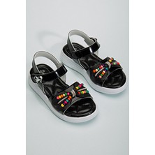 Slipcat Kız Çocuk Sandalet Kaydırmaz Yazlık Düğün Ayakkabısı Renkli Detaylı Şık Tasarım