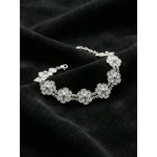 Roza Silver 925 Ayar Geleneksel Telkari Elişi Çiçek Motifli Sıralı Gümüş Bileklik (Ayarlanabilir)
