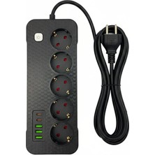 Techmaster Akım Termal Çocuk Korumalı 3x USB 2x Type-C Girişli 5li Priz 5 Metre Kablo 2500W