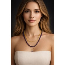Solare Accessories Mor Kristal Taşlı 3’lü Kolye