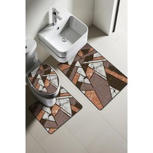 Dolce Mariee Modern Desenli Dijital Baskı 3’lü Banyo Paspas Takımı Yıkanabilir Kaymaz Tabanlı Klozet Takımı KLZ0064