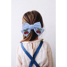 Kiraz Aksesuarlı Pötikareli Fiyonk Otomat Toka Mavi