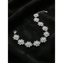 Roza Silver 925 Ayar Geleneksel Telkari Elişi Papatya Motifli Sıralı Gümüş Bileklik (Ayarlanabilir)