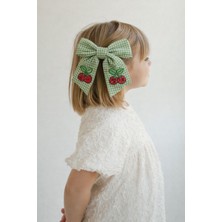 Kiraz Aksesuarlı Pötikareli Fiyonk Otomat Toka Yeşil