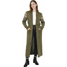 Missruba Kadın Haki Kilim Desenli Uzun Hırka - KH0001