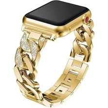 Alstrap Apple Watch 11-10(46MM) 9 8 7(45MM) 6 5 4 SE(44MM) Uyumlu Taş Detaylı Lüks Zincir Bileklik Kayış