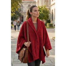 Aquaberry Çıtçıtlı Premium Omuz Şalı Panço - Bordo
