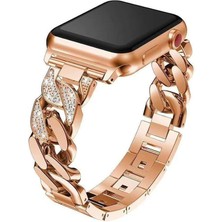 Alstrap Apple Watch 11-10(46MM) 9 8 7(45MM) 6 5 4 SE(44MM) Uyumlu Taş Detaylı Lüks Zincir Bileklik Kayış