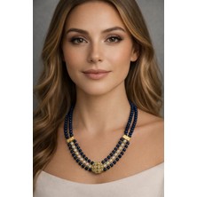 Solare Accessories Lacivert Kristal ve Inci Detaylı Kolye
