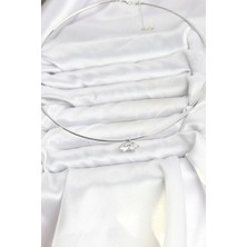 Pirinç Gümüş Renk Choker Model Zirkon Taşlı Kadın Kolye - Bamido