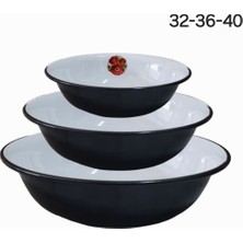 Emaye Hamur Leğeni Salata Köfte Kısır Karıştırma Kabı Derin Tabak  3lü Set 32 cm 36 cm 40 cm