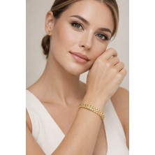 Altın Kaplama Zirkon Taşlı Çelik Bileklik