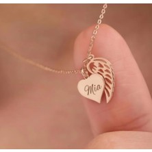 Myz Takı Melek Kanadı ve Kalp Figürlü Kişiye Özel Isimli 925 Ayar Gümüş Kadın Kolyesi