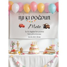 Puppetzzz Şimşek Mcqueen Isimli Doğum Günü Flaması Arka Fon Afiş 100X65 cm Yatay Banner