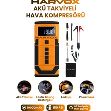 Harvox Akü Takviye Cihazı Hava Kompresörlü Şarjlı Powerbankli Basınç Göstergeli Araç Lastik Şişirme